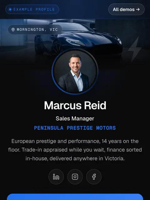 Example profile for Marcus Reid, Sales Manager