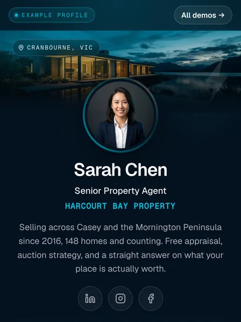 Example profile for Sarah Chen, Senior Property Agent