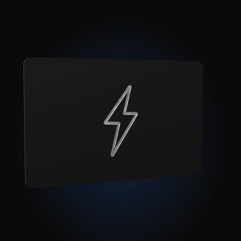 The matte-black ZapCard with the silver bolt visible